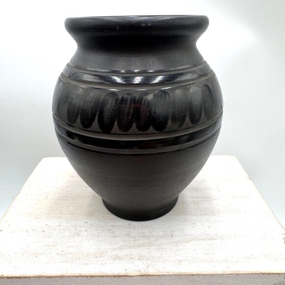 Vintage Kovats Hungarian Black Art Pottery Vase small black on black matte shinn - Picture 1 of 9